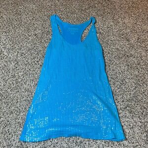 Decree Sequin Tank Top Sleeveless Sparkle Casual Blue Racerback L‎